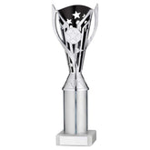 SILVER/BLACK PLASTIC 'FLASH' CUP ASSEMBLED ON MARBLE (1in CEN) - 10in
